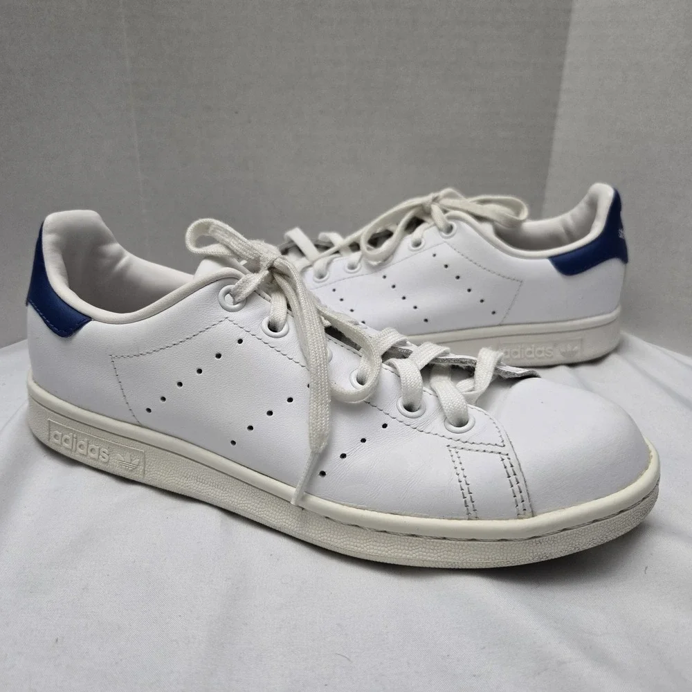 Adidas Mens 6 Leather Stan Smith Athletic Low Sneakers S74778 White Blue Lace Up